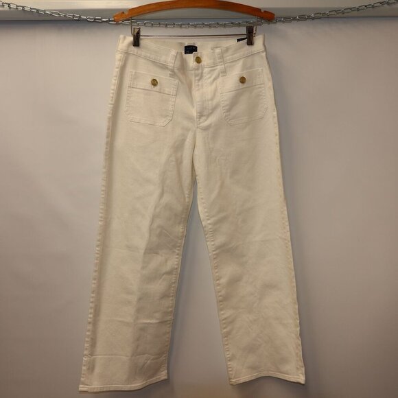 J.Crew Premium Edition White Full Length Slim Wide-Leg Pants Size 30P Cotton Wom - Picture 2 of 13